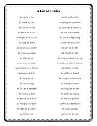 A List Of Similes In 2020 Similes And Metaphors Simile Similes List