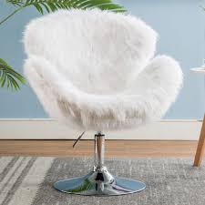 Cheryiie white and natural glam shaggy accent chair save $100.00. Amazon Com Comfy Home Office Chair With No Wheels Cute Modern Faux Fur Swivel Task Chair For Living Room Bedroom Vanity Shaggy Faux Fur Pure White Kitchen Dining