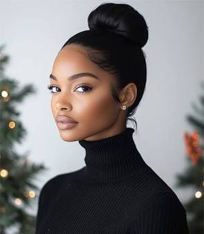 The sleek high topknot for turtlenecks, AI generated
