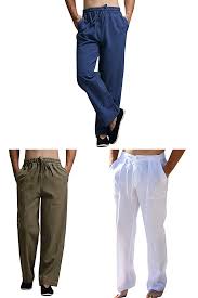 Enjoybuy Mens Summer Cotton Linen Long Casual Pants Elastic Waist Loose Fit Beach Pants Men Black Linen Black Linen Pants Cotton Linen Pants Linen Dress Pants