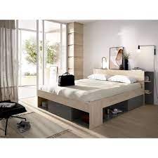 Tête de lit 160 en manguier massif motifs dorés stella sur maisons du monde. Lit Adulte 160x200 Cm 3 Tiroirs Tete De Lit Avec Rangement Decor Chene Et Anthracite Sax Cdiscount Maison