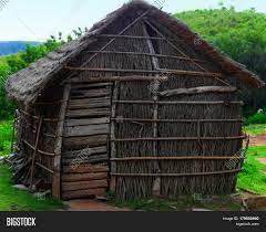 From the open door house sticks out a pack of thousandths russian banknotes. Stick Hut Simple Image Photo Free Trial Bigstock