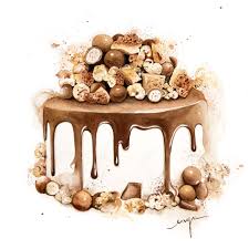 Yummy Melting Chocolate Cake With Mountain Of Sweet Treats Topping My Latest Commission For Cupcake26r Desserts Drawing Cake Drawing Cake Illustration