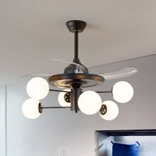 Burst Ball Kitchen Semi Flush Fan Light White Glass 29 5 W 6 Heads Rustic Ceiling Mount Lamp In Black 3 Blade Beautifulhalo Com