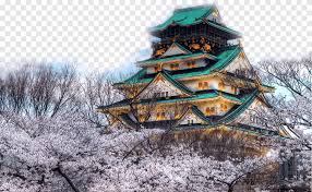 The castle stands in an expansive lawn covered park. Osaka Castle Namba Osaka Loop Line Tu014ddai Ji U30e4u30afu30b7u30b8u30b5u30a4u30c8u30a6 Japanese Tower Building Winter Building Png Pngegg