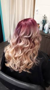 Burgundy Red Root Blonde Ends Blonde Ends Blonde Hair With Roots Blonde Hair With Purple Streaks