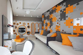 Fascinating Modern Ideas Cool Paint Bedroom Ideas For Teenage Boys With Gray Orange Wall Paint Ideas Puzzle Boys Bedroom Colors Bedroom Design Kids Room Design