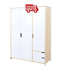 Armadio con 3 ante e 2 cassetti, di facile utilizzo e semplice, molto bello per . Armadio 3 Ante E 2 Cassetti Schrank Gudjam Bianco