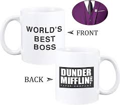 Amazon.com: World's Best Boss Mug, The Office Mug Dunder Mifflin 11 oz  Ceramic Mug Funny Unique Idea Cup Gift for Office Male Female Bosses  Coworkers : Home & Kitchen