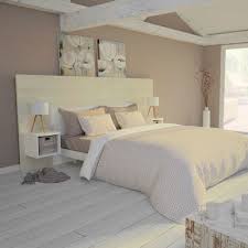L'incroyable tête de lit sans fixation, tient toute seule, glissée entre le mur et le sommier. Ensemble Tete De Lit 160 Cm 2 Chevets Bois Flotte Creme Et Blanc Mat Kazed