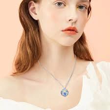 Sterling Silver Circular Shaped Crystal Sea Turtle & Starfish Pendant  Necklace