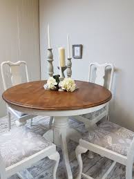 Circular Dining Kitchen Table Painted White With Natural Wooden Top Dining Table Upcycle Circular Dining Table Painted Dining Room Table