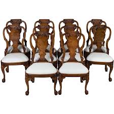 Queen Anne Dining Chairs In Burl Walnut
