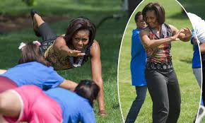During an interview on the tonight show with jimmy fallon. Michelle Obama Exercises With Dominique Dawes And Michelle Kwan On White House Lawn Daily Mail Online
