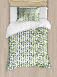 Includes flat, fitted, and 2 standard size pillowcases. Cactus Duvet Cover Set Twin Size Succulent Spiky Cacti Doodle Patterned Pots Exotic Houseplants Decorative 2 Piece Bedding Set With 1 Pillow Sham Charcoal Grey Apple Green White By Ambesonne Walmart Com