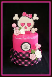 Pink And Black Skull Cake Skull Cake Baby Shower Cakes Smash Cake Girl