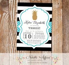 Zebra zebras have black and white stripes. Black White Stripes Turquoise And Gold Pineapple Birthday Party Invitation