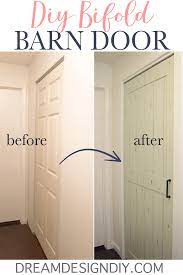Diy Bifold Barn Door Transform A Closet Door For 15 With 1 4 Plywood Bifold Doors Makeover Bifold Barn Doors Laundry Room Doors