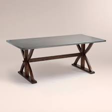 Metal Wrapped Braxton Dining Table World Market Maybe I Could Just Add Metal To The Top Of Our Existi Steel Dining Table Zinc Dining Tables Dining Table
