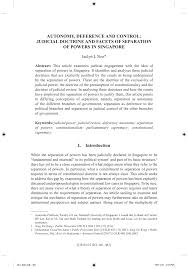 The doctrine of the separation of powers divides the institutions of government into three branches: Pdf Autonomy Deference And Control Judicial Doctrine And Facets Of Separation Of Powers In Singapore