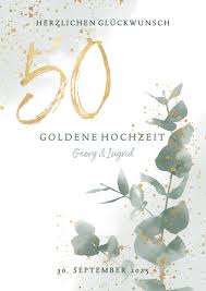 Alles liebe und gute wünschen wir euch zur goldenen hochzeit und natürlich gesundheit. Gluckwunschkarte Goldene Hochzeit Eukalyptus Kaartje2go
