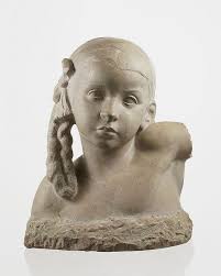 Sold at Auction: Jean Joachim Cornaglia, Jean Joachim Cornaglia  (1904-1989)Buste de jeune fille, pierre sculptée, signée, H 34 cm