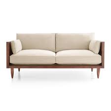 Sherwood Exposed Wood Frame Loveseat Reviews Crate And Barrel In 2020 Wood Frame Loveseat Sofa Wood Frame Modern Wood Sofa