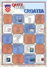 If you can answer 50 percent of these science trivia questions correctly, you may be a genius. A Quiz About Croatia Esl Worksheet By Andrea Cro