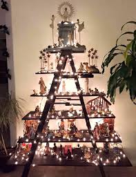 We get a lot of requests for ladder shelving frames made from ladders. Christmas Display On Wooden Ladder Shelving