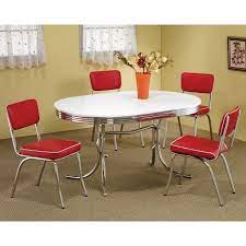Some are expandable while others are a single piece. Retro Dining Room Set W Red Chairs Coaster Furniture Furniture Cart