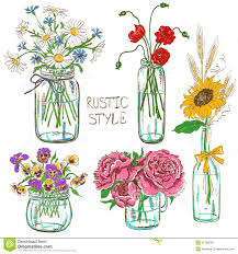 Set Mason Jars Flowers Colorful Isolated Bottle Wedding Birthday Shower Party Design Decoration Elements 51750 Flower Drawing Mason Jar Flowers Flowers In Jars