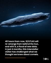 3I/ATLAS, the third known interstellar comet, is about to re-emerge from  behind the Sun—bringing new data and new questions. In just four months, 3I/ATLAS  has rewritten the rules on what we expect