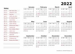2022 yearly template calendarholidays org