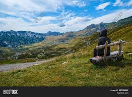 Woman On Wooden Bench Image Photo Free Trial Bigstock