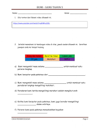 Bahagian bumi bahagian bumi menghadap matahari dan membelakangi matahari dan menerima cahaya matahari. Bumi Bulan Dan Matahari Sains Tahun 5 Worksheet