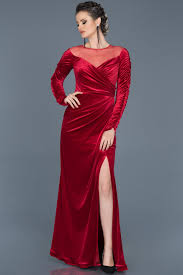 Kirmizi Yirtmacli Uzun Kadife Abiye Abu527 Payet Elbise The Dress Moda Stilleri