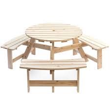 Check spelling or type a new query. Gardenised Wooden Outdoor Round Picnic Table With Bench For Patio 6 Person With Umbrella Hole Natural Target