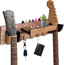 More home décor from no brand. Amazon Com Sumax1989 Double Guitar Holder Wall Mount Guitar Wall Hanger Guitar Accessories Guitar Stand Guitar Hangers Ukulele Wall Mount Wood Hanging Rack With Pick Holder And 4 Hooks Musical Instruments