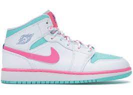 Jordan 1 Mid White Pink Green Soar Gs 555112 102