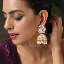 Buy Gold Plated High Quality Uncut Kundan Jhumka Earrings Hanging Green  Beads Online in India