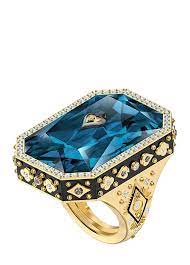 Swarovski Tarot Magic Cocktail Ring Blue Gold Tone Plated Uk Airports World Duty Free