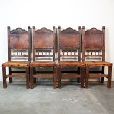 Rustic Spanish Dining Chairs Hand Carved Wood Chairs With Leather Seats Mission Arts Crafts Set Of Fo Spanish Dining Chairs Hand Carved Wood Wood Chair
