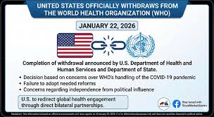 🇺🇸 HISTORIC SHIFT: United States Officially Withdraws from WHO 🚨 ​In a  major geopolitical development, the United States has officially completed  its withdrawal from the World Health Organization (WHO) as of January