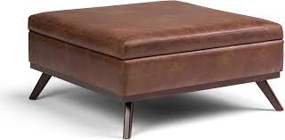 Square leather ottoman coffee table tufted top ottoman. Amazon Com Simplihome Owen 36 Inch Wide Square Coffee Table Lift Top Storage Ottoman Cocktail Footrest Stool In Upholstered Distressed Saddle Brown Faux Air Leather Mid Century Modern Living Room Home