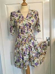 Dorothy Perkins Vintage Retro 10 Culottes Dress 80s Floral Shorts Tea Dress Romper Playsuit Tea Dress Dresses Playsuit