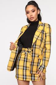 Black And White Plaid Skirt And Blazer Set Total Betty Blazer Set Yellow Combo Clueless Outfits Plaid Outfits Fashion Nova Outfits