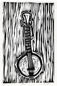 Black And White Linoleum Print Banjo Lino Print Linoleum Print Art Lino Art