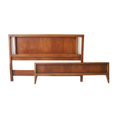 It is finished in a walnut veneer on the headboard and the legs are a solid walnut. New Products Vintage Mid Century Full Geometric Headboard Footboard And Rails At 1st Sight