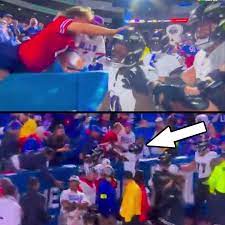 A Bills fan hit DeAndre Hopkins in the head after his TD catch. Lamar  Jackson shoved that fan right away 👀