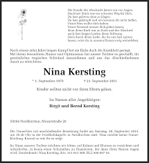 Lesen sie aktuelle traueranzeigen und todesanzeigen des heutigen tages aus ihrer tageszeitung und gedenken sie ihren verstorbenen. Traueranzeigen Von Nina Kersting Sich Erinnern De